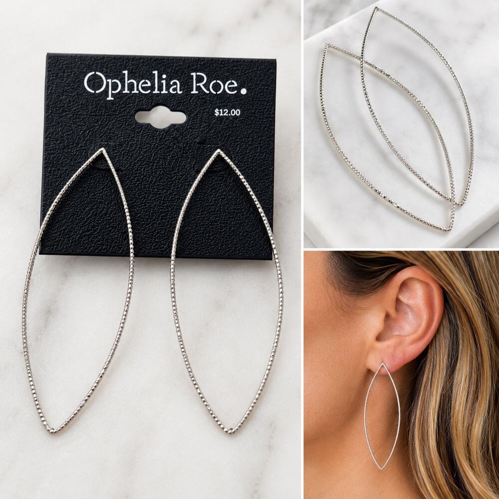 Ophelia Roe Textured Silver Tone Teardrop Earrings Push Back Lightweight NWT